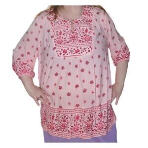Woman Within NWT Pink Floral Tunic Top Plus 22/24 Rayon Boho Cottagecore